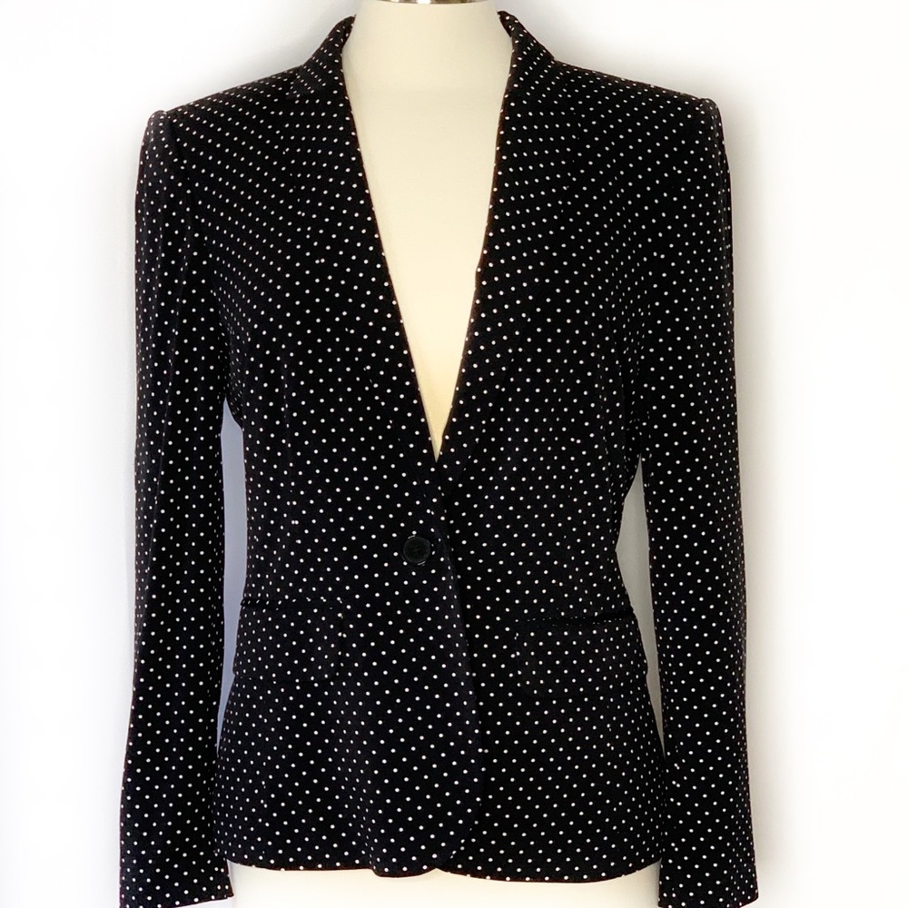 Isaac Mizrahi NY Blk + White Pin Dot Blazer 12 EUC